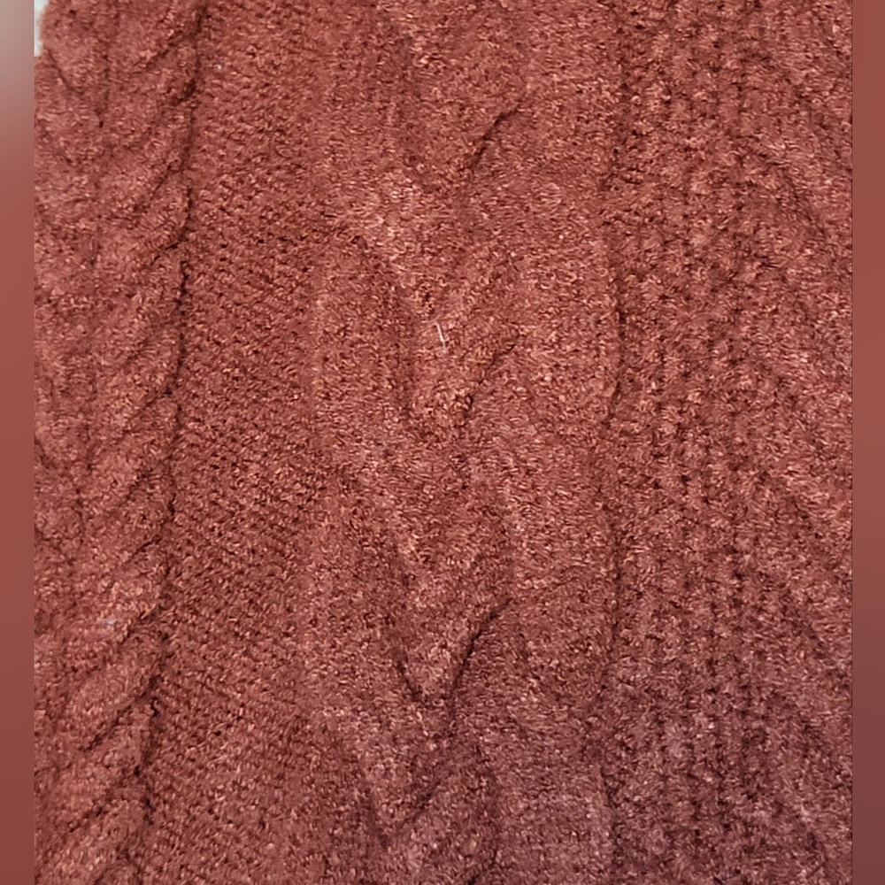 Elegant Rust Cowl Neck Cable Knit Midi Sweater Dress - Size XL - Picture 5 of 6